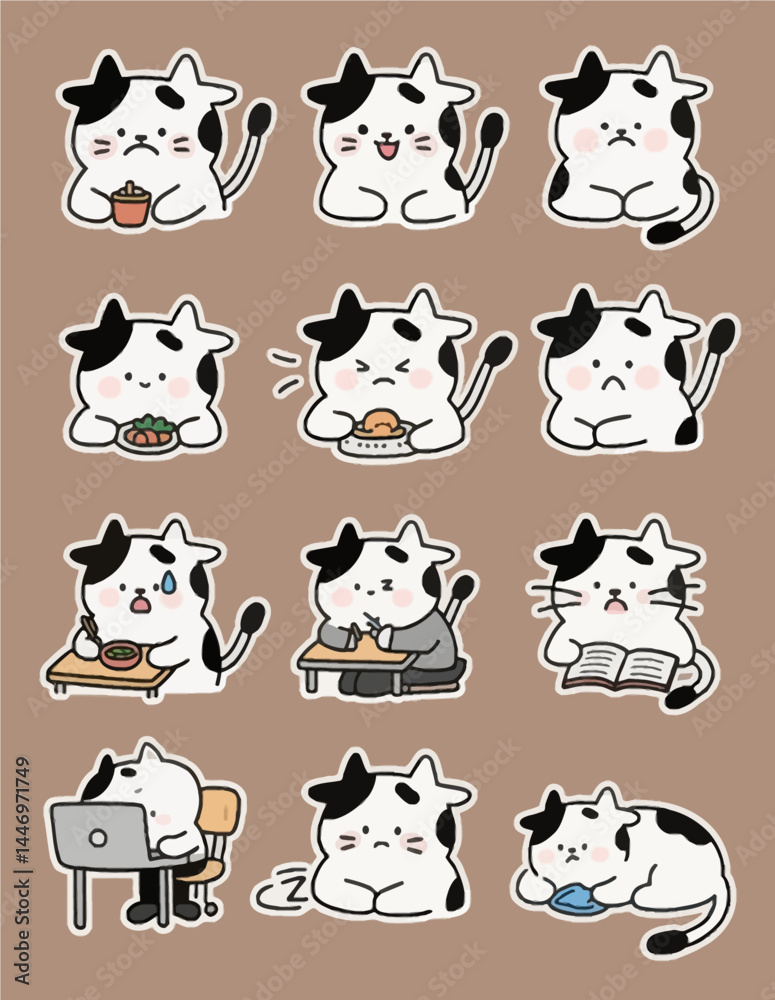 Obraz premium set of funny cows cat black and white 