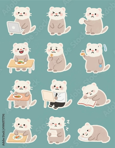 set of cartoon animals ferret ferrets