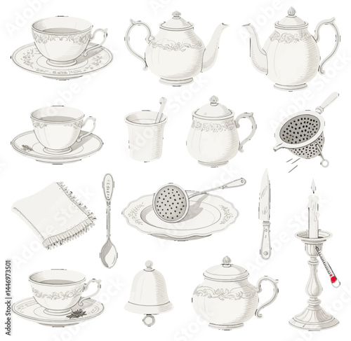 set of kitchen utensils tea ppot