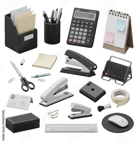 set of office objects set of office accessories stationary