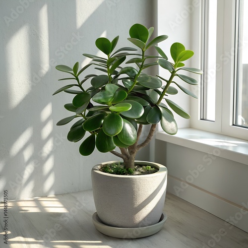 Potted Jade Plant (Crassula ovata) with Glossy, Thick, Round Green Leaves, Indoor Houseplant, Popular Succulent, Decorative Potted Plant, Healthy Green Jade Plant, Feng Shui Plant, Indoor Gardening
