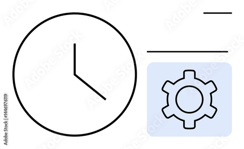 Clock for time tracking beside a gear for process optimization, highlighting efficiency. Ideal for productivity, workflow, business, planning, time-saving, automation, simple landing page