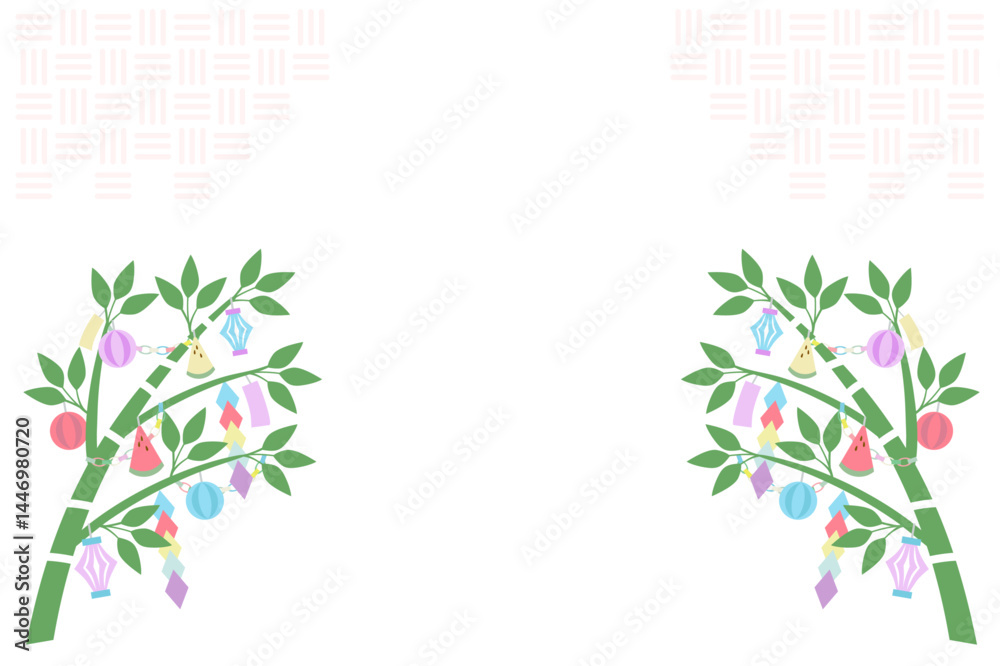 Obraz premium 七夕飾りのフレーム背景イラスト素材