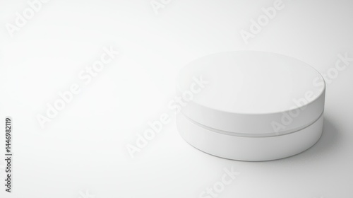 Minimalist white round box on clean background for cosmetic product showcase