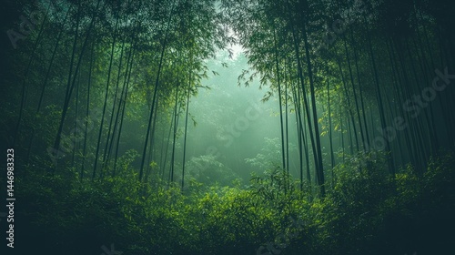 Misty bamboo forest photo
