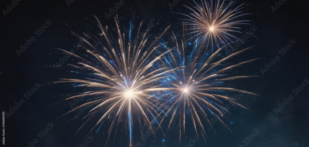 Vibrant blue fireworks exploding in dark, starlit sky Isolated , holiday, astronomy Vibrant blue fireworks exploding in dark, starlit sky Isolated , holiday, astronomy