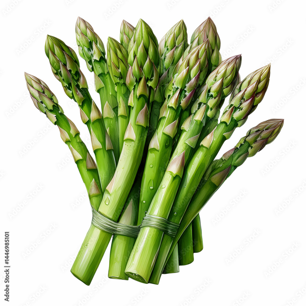 Fototapeta premium Asparagus Bundle: A fresh, vibrant bunch of asparagus spears, tied together, showcases the crisp, healthy essence of nature's bounty.