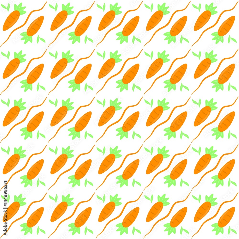 Seamless pattern of fresh carrot on white background. Flat design of cute vegetable and fruit for wallpaper, background, print, textile Seamless pattern of fresh carrot on white background. Flat design of cute vegetable and fruit for wallpaper, background, print, textile