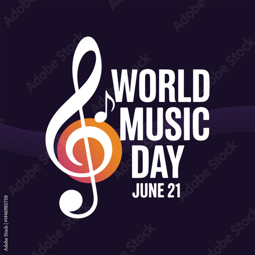 Elegant World Music Day Vector Design with Treble Clef and Note