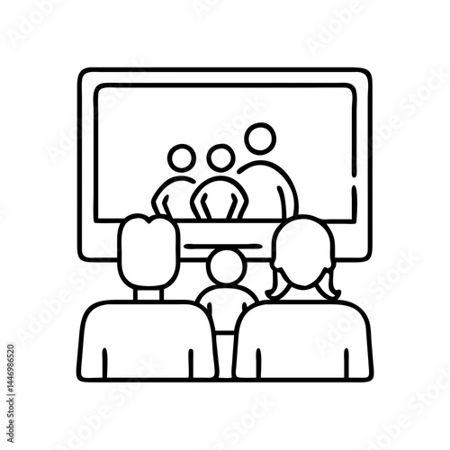 family watching tv icon, family watching tv line art - simple line art of family watching tv, perfect for family watching tv logos and icons