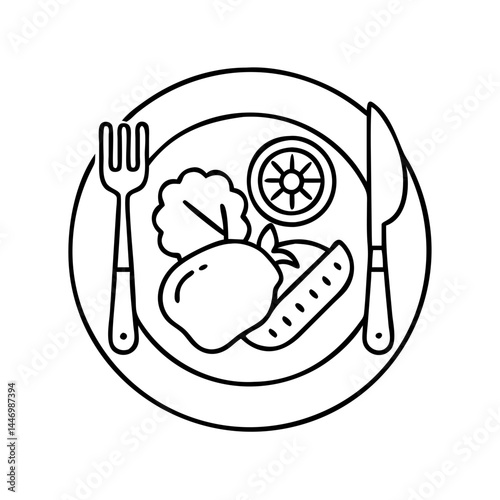 food plating icon, food plating line art - simple line art of food plating, perfect for food plating logos and icons