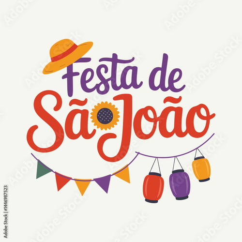 Festive Festa de São João Vector Design with Hat and Banners 3