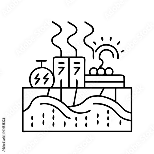geothermal energy icon, geothermal energy line art - simple line art of geothermal energy, perfect for geothermal energy logos and icons
