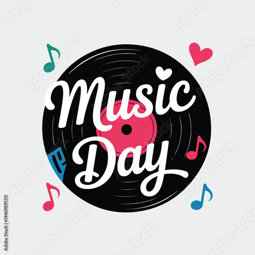 Vibrant Music Day Vector Design with Vinyl Record 2