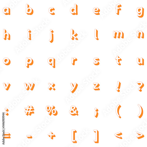 レイヤーが重なったオレンジの線に白のアルファベット小文字と記号