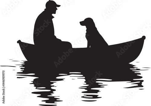 Silhouettes of Men and Dogs Fishing