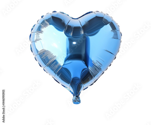 Blue heart balloon floating celebration event isolated on transparent background