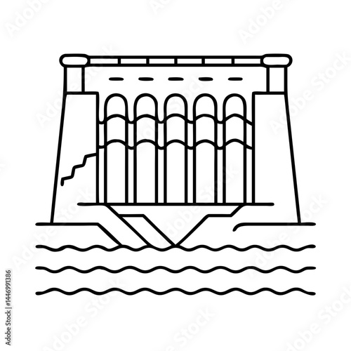 hydroelectric dam icon, hydroelectric dam line art - simple line art of hydroelectric dam, perfect for hydroelectric dam logos and icons
