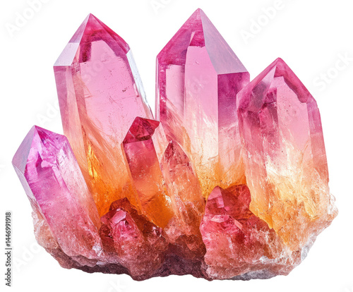 Vibrant pink crystal formation natural environment view isolated on transparent background