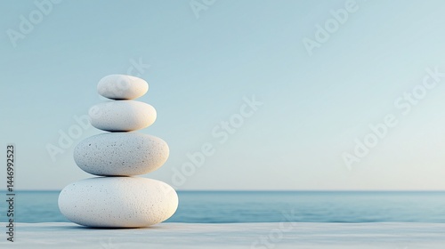 Stacked stones on a beach, serene and peaceful