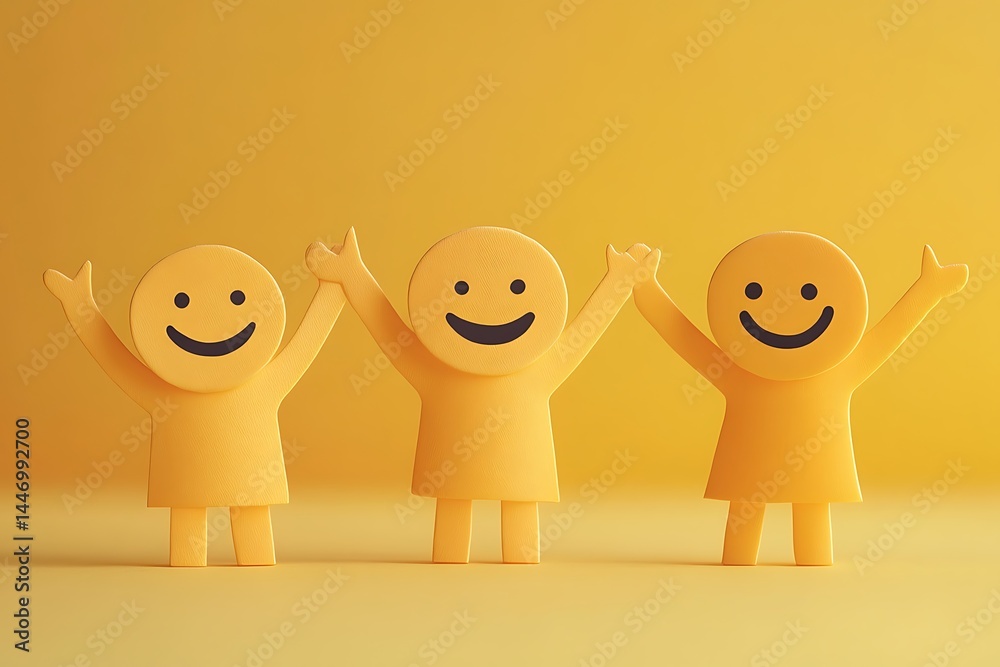 Obraz premium Three Happy Cartoon Friends Smiling Graphic