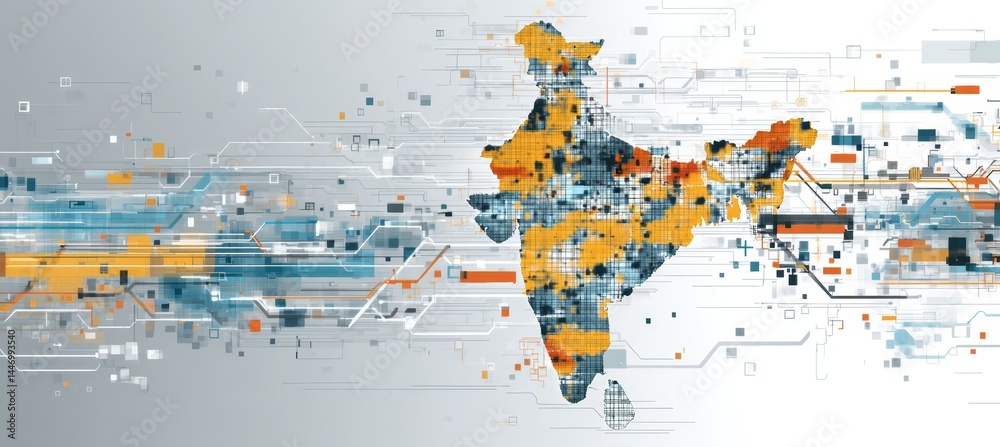 India map with abstract modern effect. Generative AI technology.