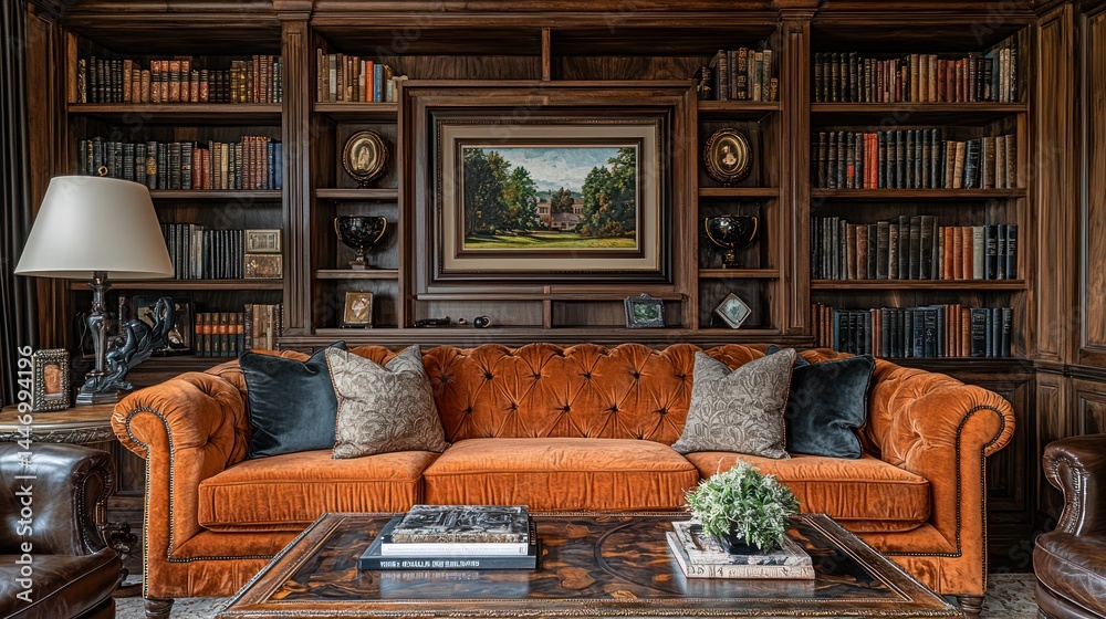 Luxurious Study with Bookshelves & Sofa Luxurious Study with Bookshelves & Sofa