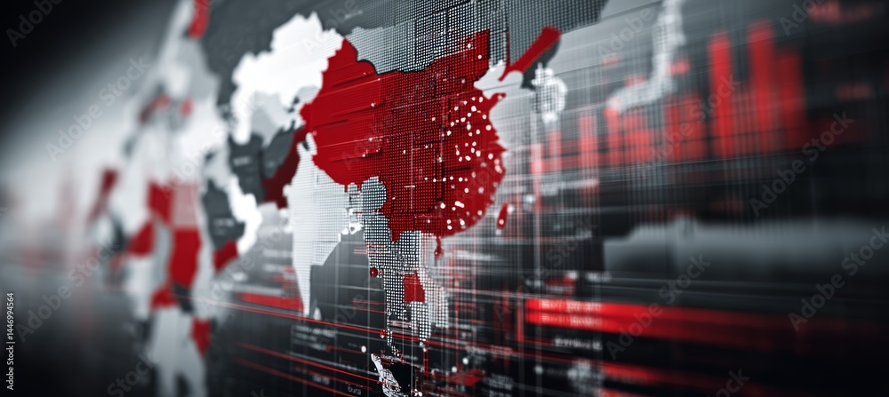 China virtual map. Information wireless digital data. Generative AI technology.