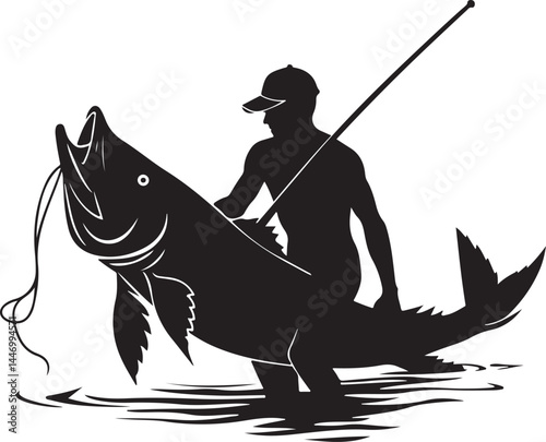 Silhouettes of Men and Dogs Fishing
