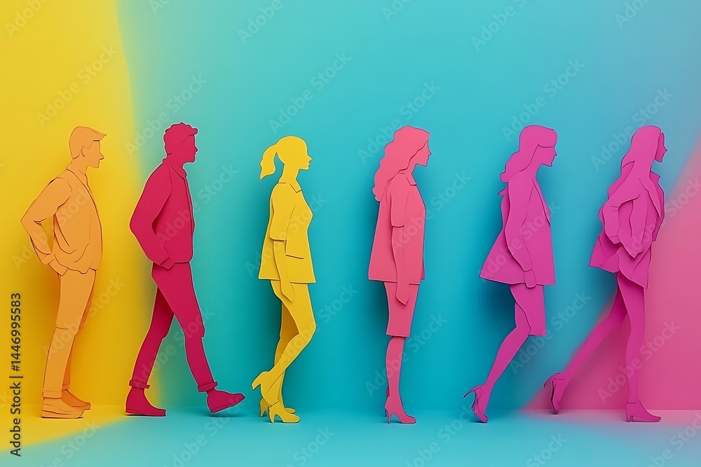 Obraz premium Trendy Papercut People Line Illustration Graphic Design