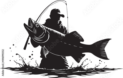 Silhouettes of Men and Dogs Fishing