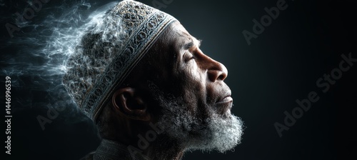 Obraz na płótnie Old Muslim man pray to Allah. Islam religion concept. Generative AI technology.
w salonie