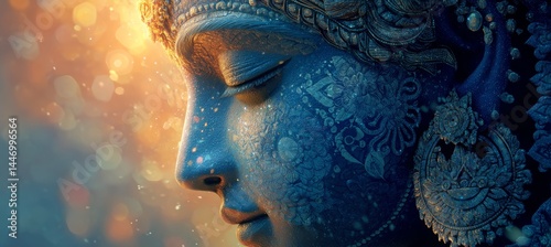 Obraz na płótnie Consciousness of Krishna. Hindu religion spiritual concept. Generative AI technology. w salonie