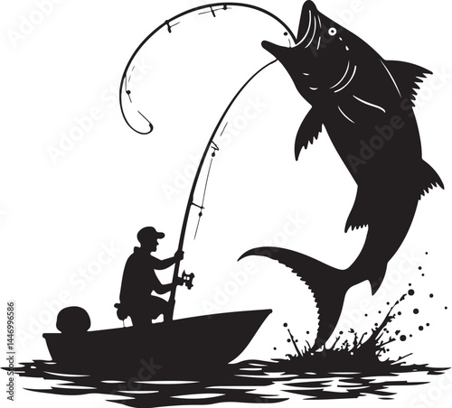 Silhouettes of Men and Dogs Fishing
