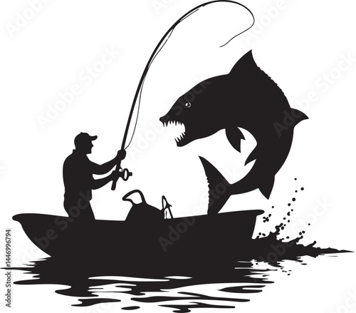 Silhouettes of Men and Dogs Fishing