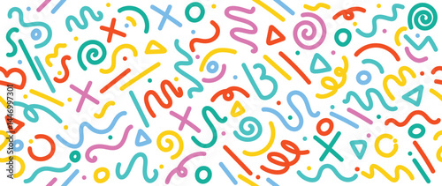 Fun colorful childish doodles seamless pattern vector. Abstract wallpaper design for print, home decoration, fabric and textiles. 