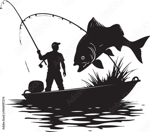 Silhouettes of Men and Dogs Fishing