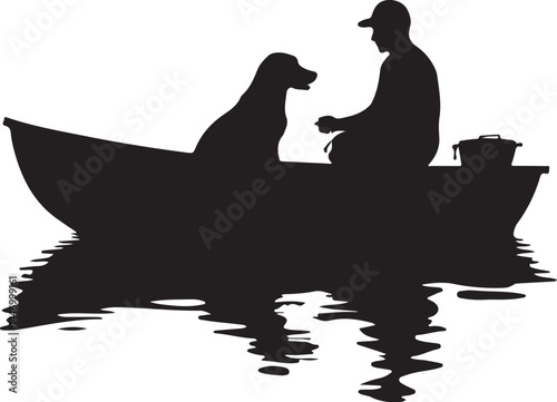 Silhouettes of Men and Dogs Fishing