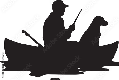 Silhouettes of Men and Dogs Fishing