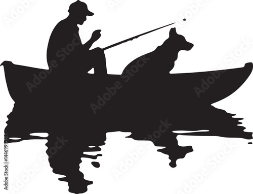 Silhouettes of Men and Dogs Fishing