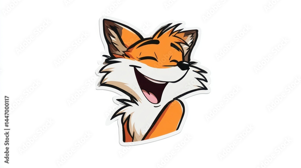 Obraz premium Happy Cartoon Fox with Orange Fur Smiling
