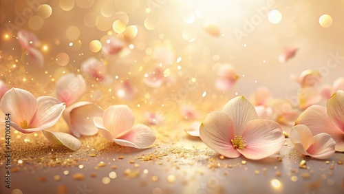 Wallpaper Mural Delicate peach flower petals scatter across a soft gradient background with intricate gold glitter , delicate, gentle,  delicate Torontodigital.ca