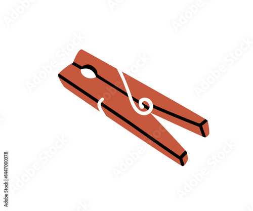 Clothespin, wooden clip, grip tool for laundry, household, craft. Wood clothes pin, peg, retro accessory, holder, clamps. Flat graphic vector illustration isolated on white background
