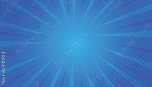 Comic book background. abstract blue comic zoom background. vintage backdrop for comic superhero. halftone dotted print. vector illustration