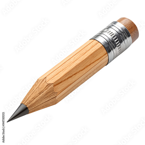 Classic Wooden Pencil with Sharpened Graphite Tip and Metal Eraser Holder – Isolated on Transparent Background in High Detail