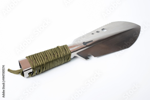 Metal tourist shovel, multitool with a comfortable handle.