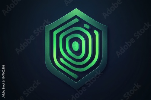 Obraz na płótnie Abstract security shield with a fingerprint design glowing green on dark background w salonie