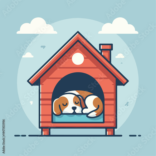 a dog sleeping in a cage illustration
