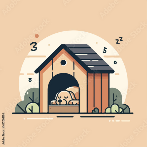 a dog sleeping in a cage illustration