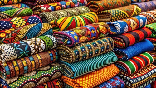 Colorful Ankara fabric with traditional Nigerian prints on bales